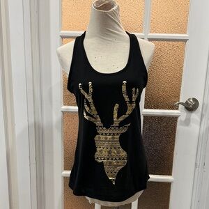 No Boundaries Black Tank Top with Gold Deer Design
